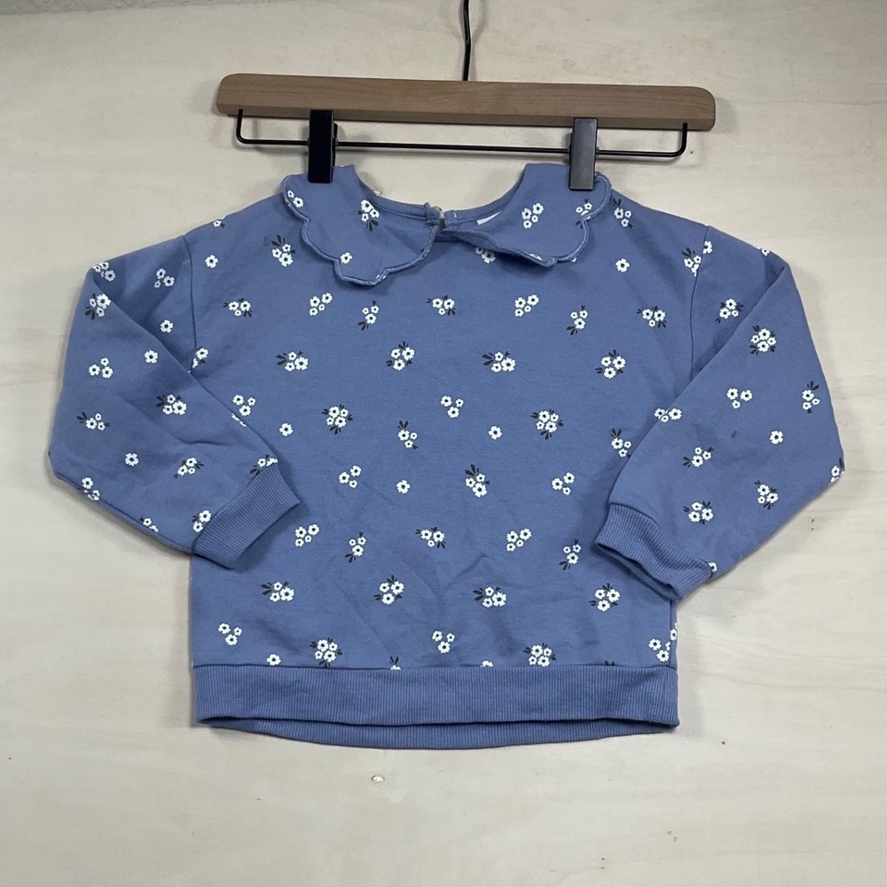 PL Kids Girls Blue Floral Scalloped Collar Fleece Sweatshirt 4T 25EFW46E02
